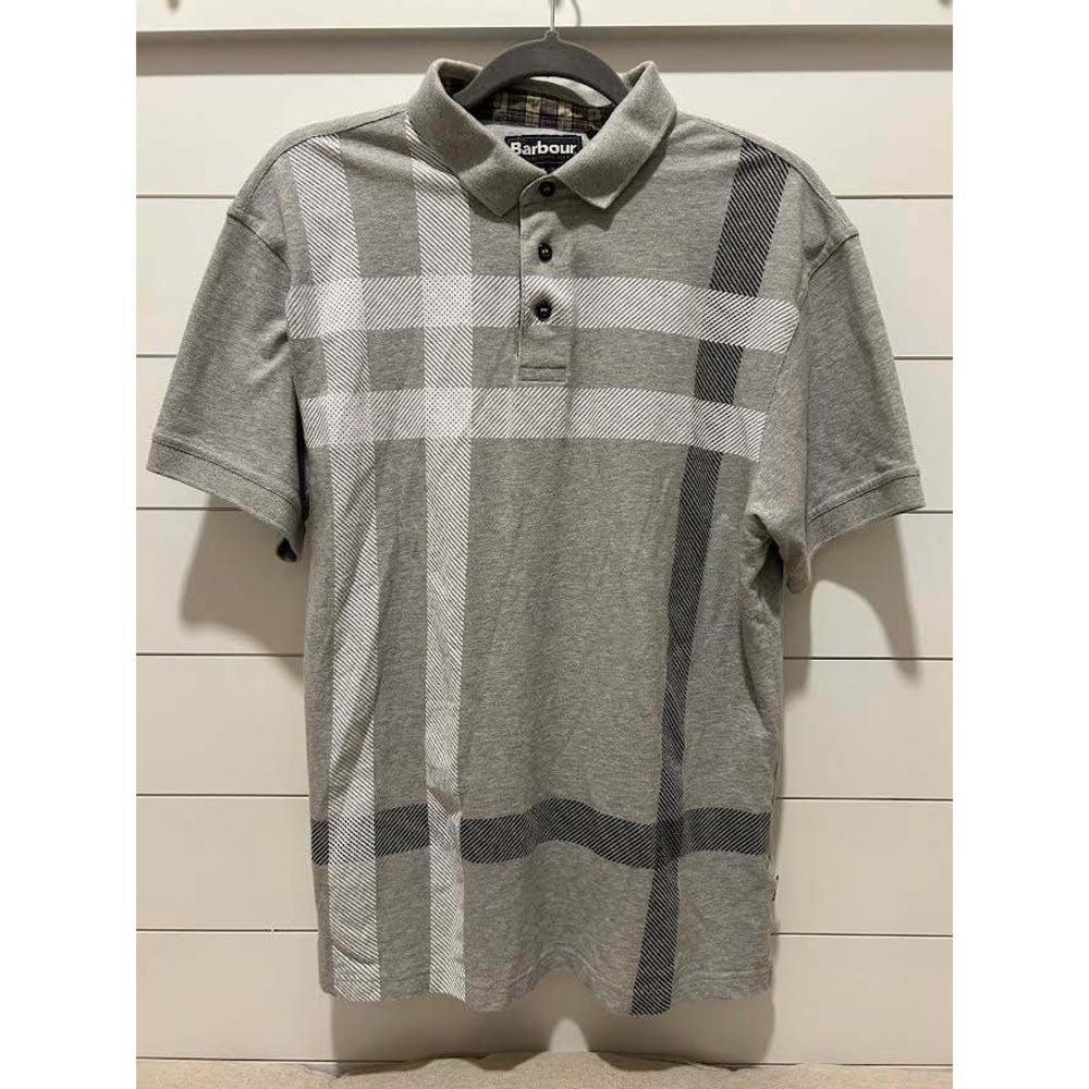 Barbour Mens Grey Oversized Plaid Tartan Cotton Polo Shirt XL MML1117GY52